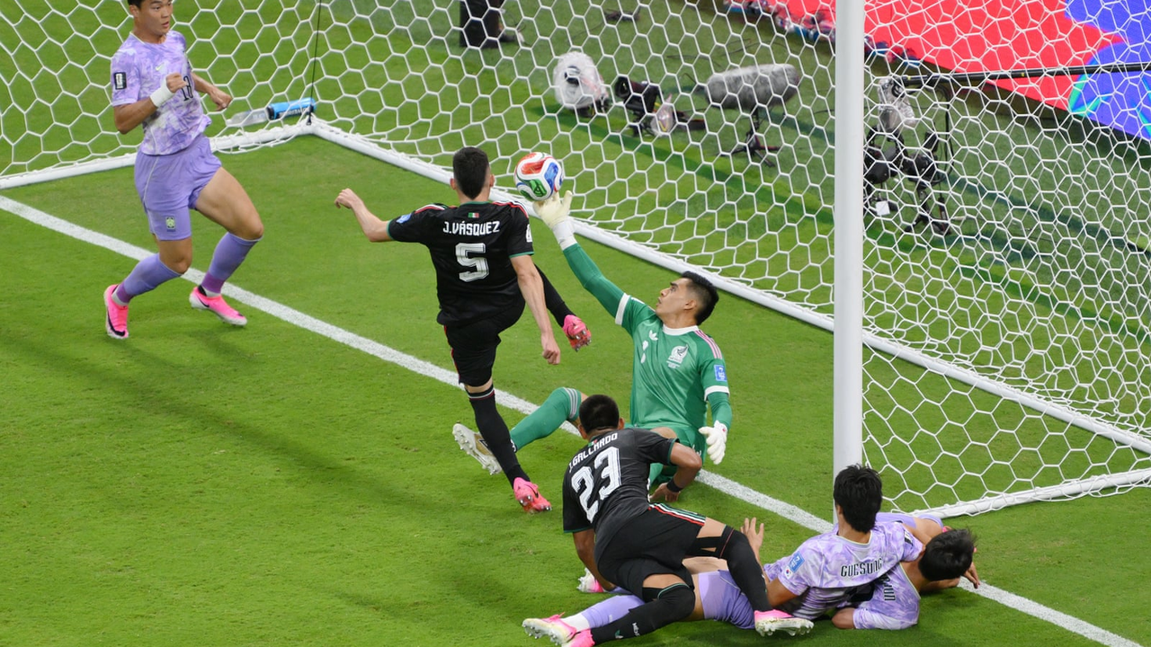 Raul Rangel makes a late goal-line save for Mexico