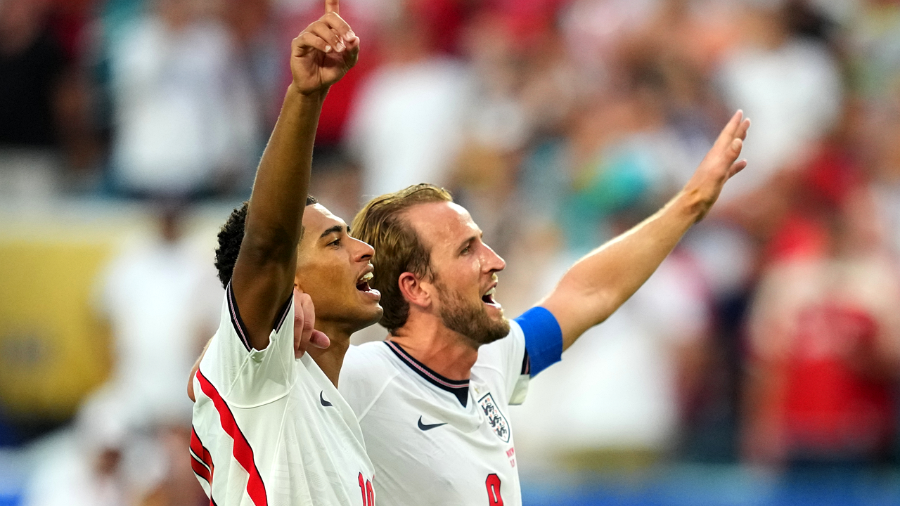 Jude Bellingham and Harry Kane celebrate after England's win over Norway