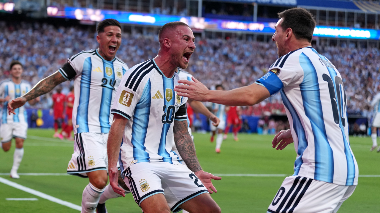 Argentina player wearing the dark blue 2026 away shirt against a studio background