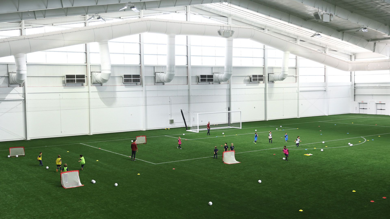 Young players train inside the new US Soccer National Training Center