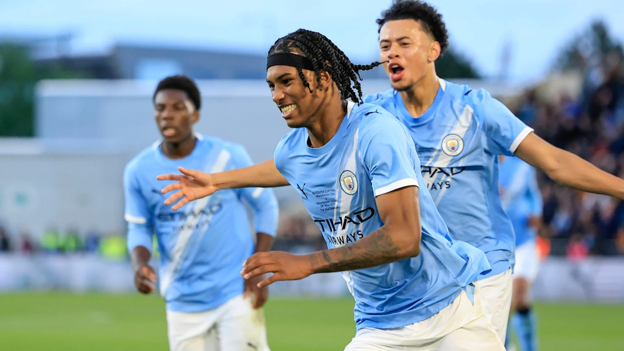 Reigan Heskey celebrates during a Manchester City youth match
