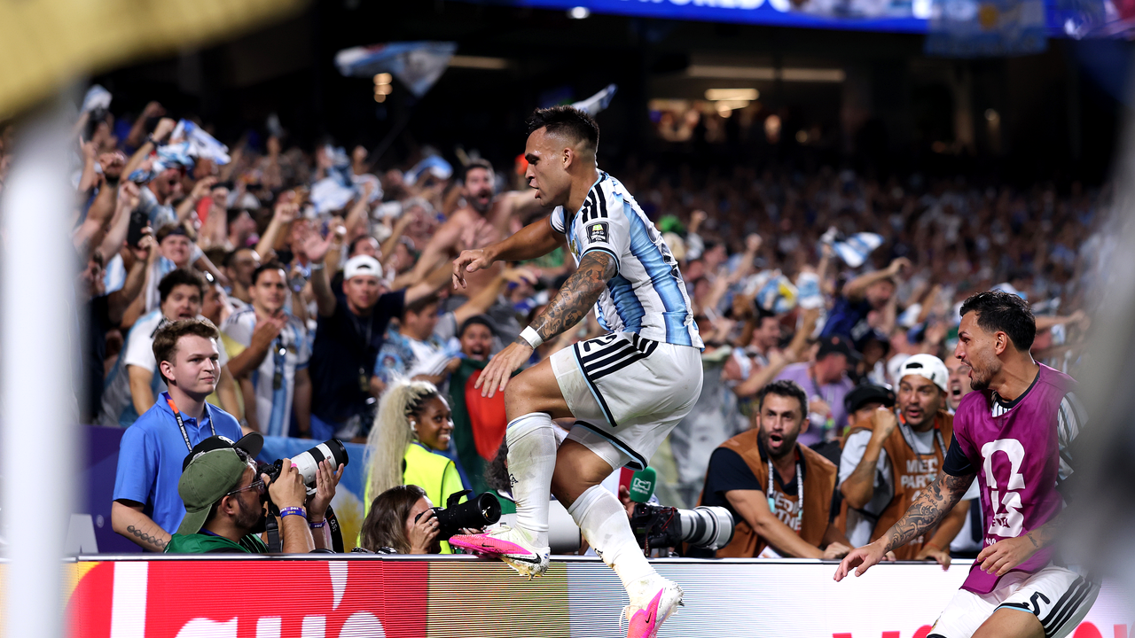 Argentina players celebrating during the World Cup knockout stage