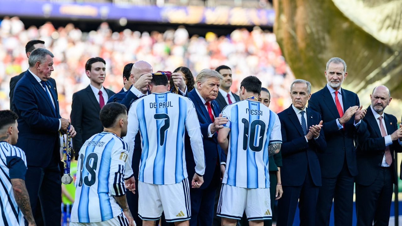 Argentina players receive their runner-up medals after the final