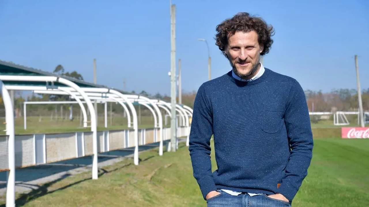 Diego Forlan on a football training ground during his coaching career
