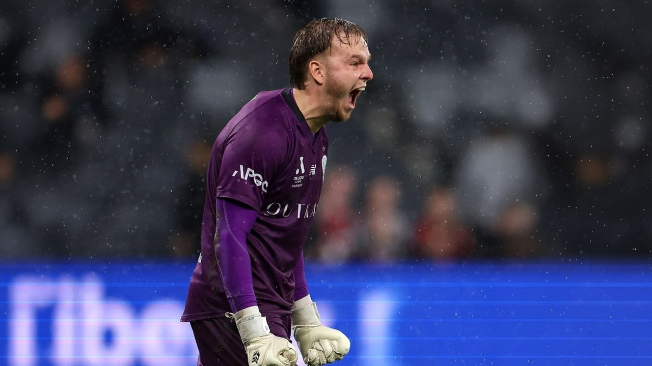 Macklin Freke plays in goal for Brisbane Roar