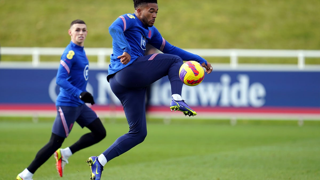 Reece James controlling the ball during an England training session