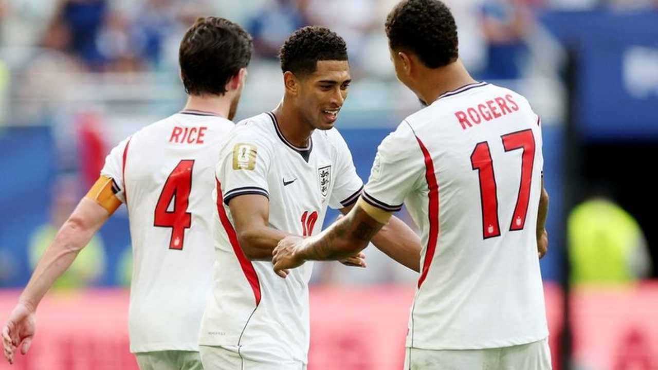 England players celebrate during the World Cup third-place match