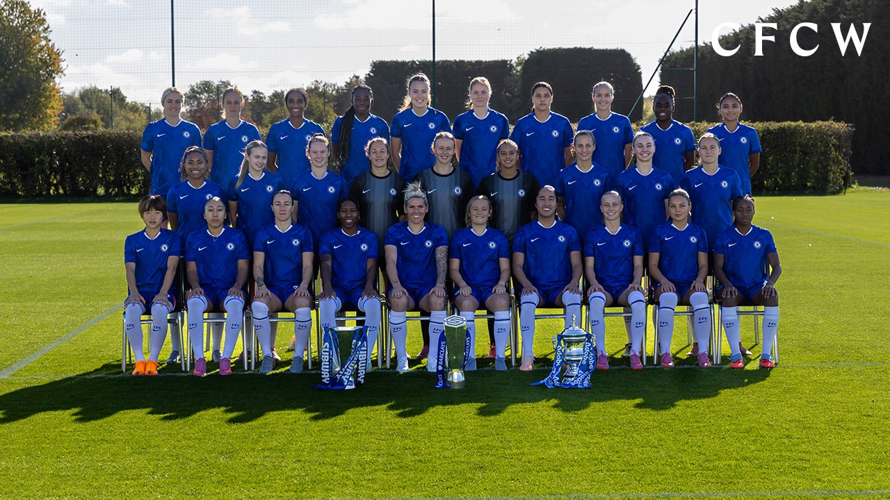 Chelsea Women players pose together for a team photograph