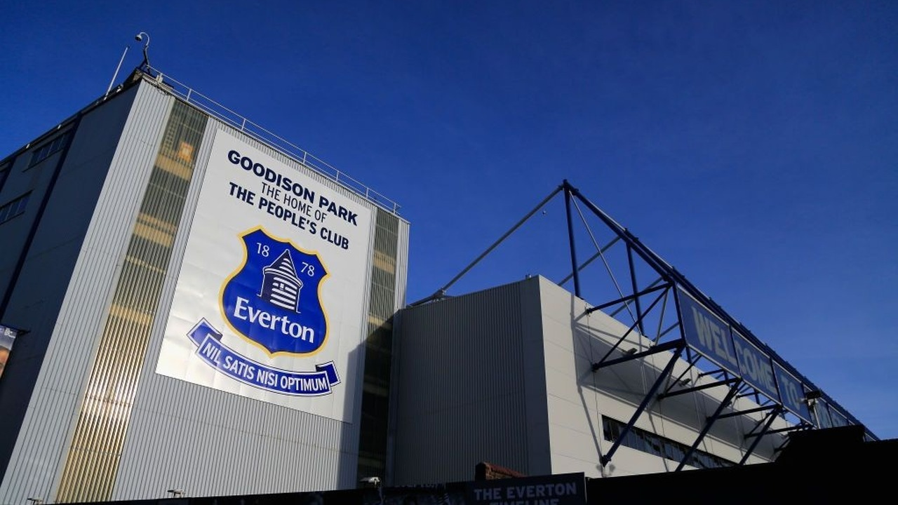 Goodison Park stands beside the football pitch